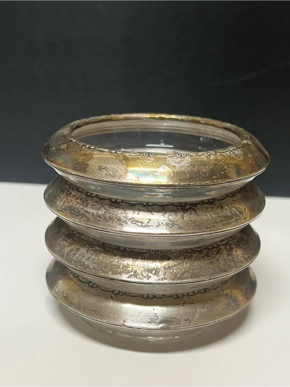 Vintage Set 4 Amston Sterling Silver Coasters